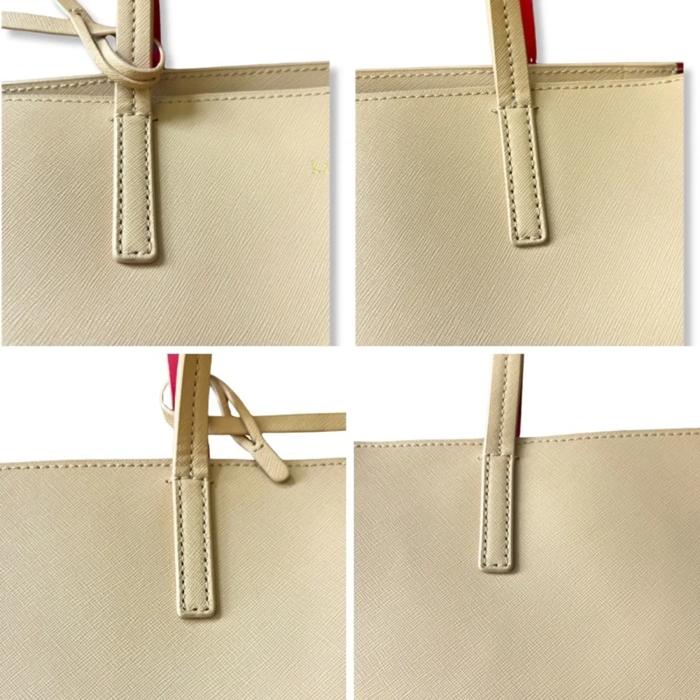 ♠️ Kate Spade New York Saffiano Leather Tote – Beige w/ Red Interior